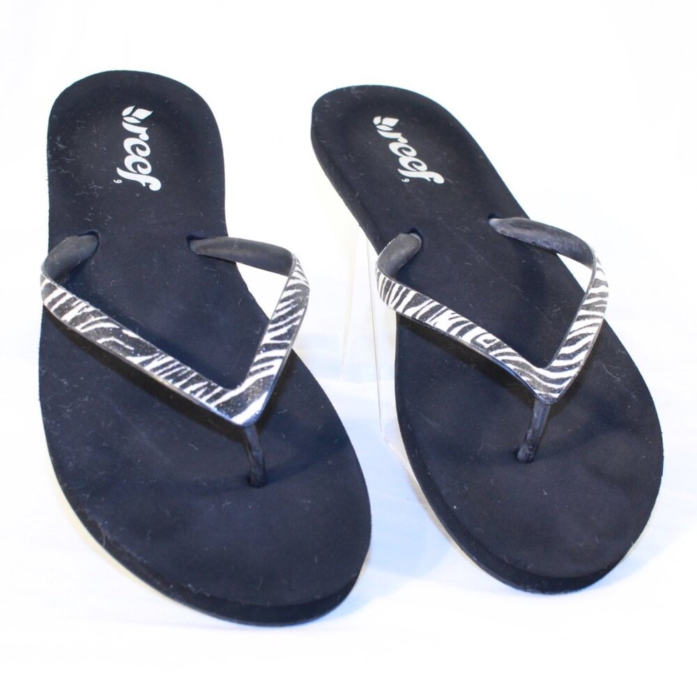 Reef Size 8/9 Black Zebra Stargazer Luxe Foam Footbed Flip Flop Thong Sandals